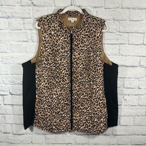 Kim Rogers Women’s Sleeveless Animal Print Front Zip Puffer Vest Sz Sz 2X